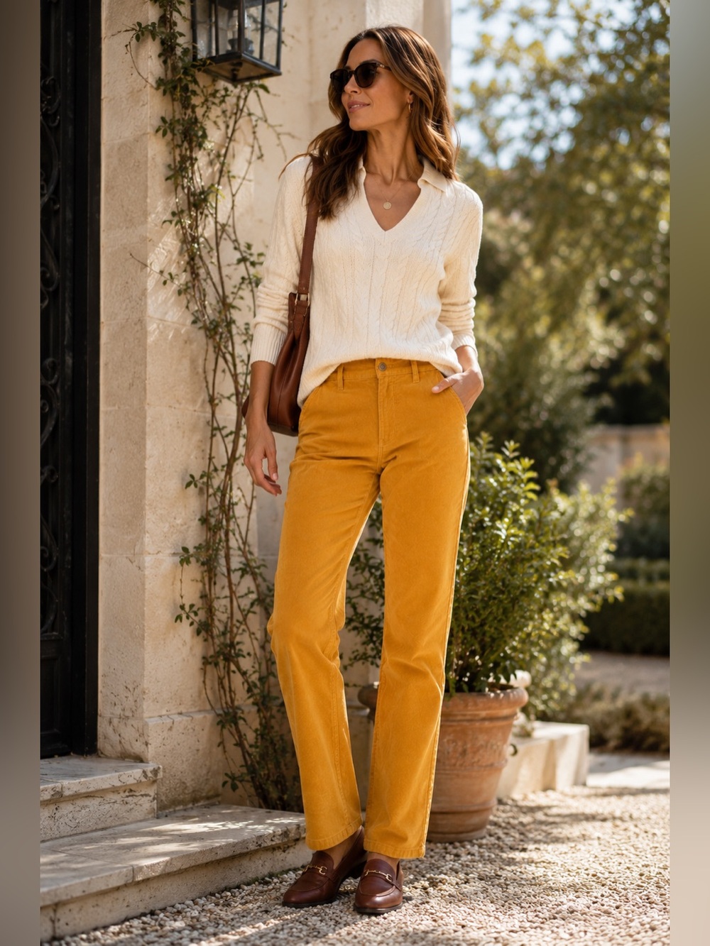Talbots Simply Flattering Corduroy Pants 10P Mustard Straight Leg Fall